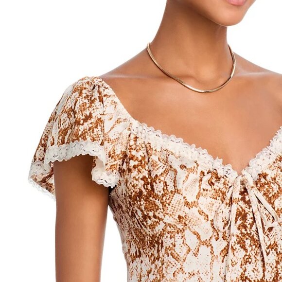 WAYF “Melissa” Lace-Trim Top | Sweetheart Tie • Flutter Sleeve • Lined | NWT M - Picture 4 of 7